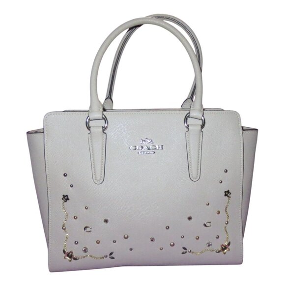 Coach 2018 Leah Gray Leather Satchel Tote Adorned With Stardust Crystal Rivets - Picture 1 of 15